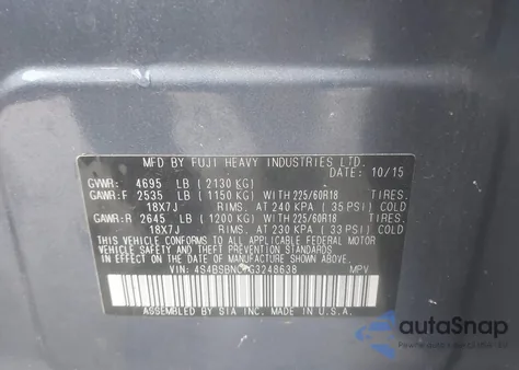 2016 Subaru Outback 2.5I Limited from USA, damaged, VIN 4S4BSBNC7G3248638